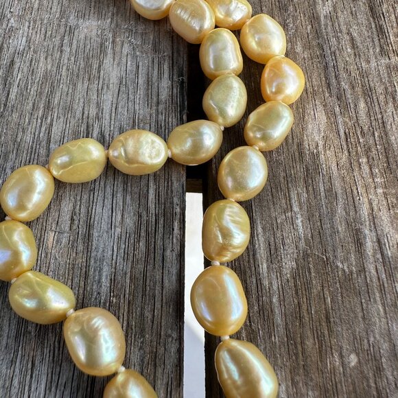 Golden Baroque Pearl Necklace 23" - Picture 6 of 16